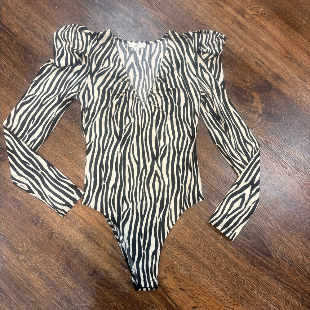 Entro Black and White Zebra Print Bodysuit